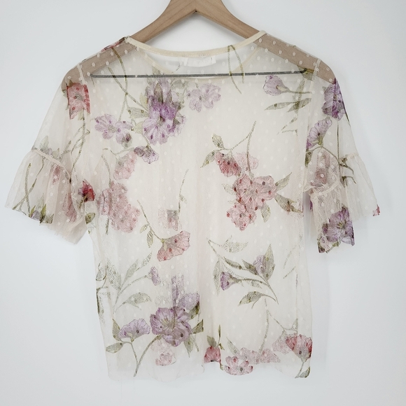 Glance Womens Sheer Top Size M Ivory Floral Dots Dainty Festival Fairy Romantic - Picture 6 of 8